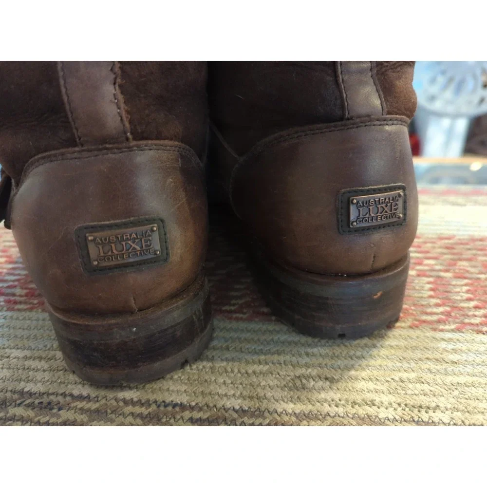 Australia Luxe Easy Rider Boots 11‎ M Brown Genuine Sheepskin Shearling EasyMoc